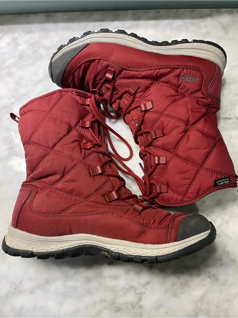 Keen Red Quilted Lace-Up Boot with Black Fleece Lining